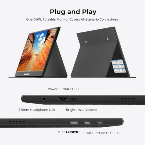 Image of Portable Monitor for Laptop, 15.6-inch FHD 1080P 60Hz IPS Matte Screen, Laptop Screen Extension, USB-C & Mini HDMI, VESA Mount Support, Compatible with PC, MacBook, Switch, PS4 /5, Xbox