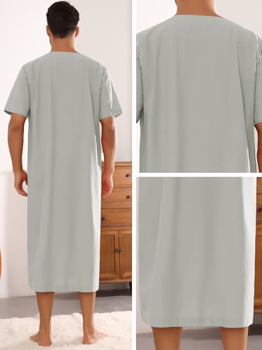 Lars Amadeus Nightgown for Men's Short Sleeves Button Closure Contrast Color Long Nightshirts4