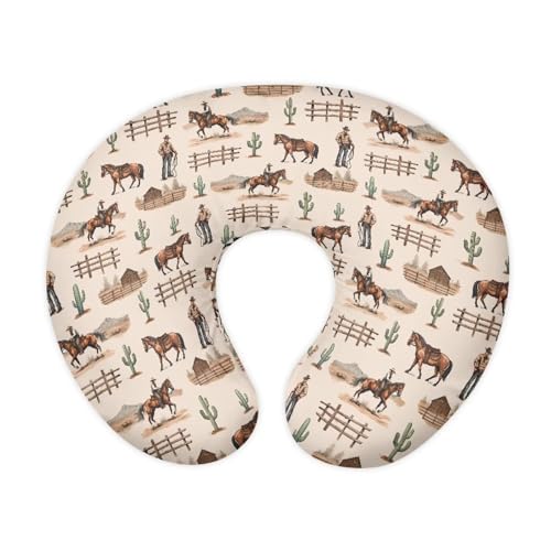 Image of Goronwyfloyd Brown Cow Boys and Cacti Breastfeeding Pillow Slipcover for Baby Horse Prints Newborn U-Shaped Breastfeeding Pillowcase Cushion Cover Stretchy Replaceable Pillow Cover Slipcover