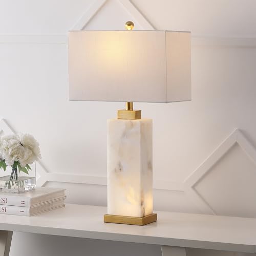 JONATHAN Y JYL6201A Elizabeth 27.5" Alabaster LED Table Lamp Coastal Contemporary Bedside Desk Nightstand Lamp for Bedroom Living Room Office College Bookcase LED Bulb Included, White/Gold Leaf - Image 4