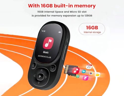 Image of AUDIOCULAR M11 16GB MP3 Digital Player with Clip, Portable Bluetooth Music Player Support Upto128GB External Storage, Pedometer, FM Radio, Voice Recorder, E-Book, Stopwatch (16GB - Black)