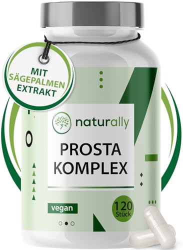 naturally Prostata Kapseln hochdosiert [120 Stück] – Sägepalmenextrakt Prostata Komplex mit Kürbiskern, Brennnessel, Vitamin E, Zink, Selen – vegan, prosta, Sägepalme, saw palmetto