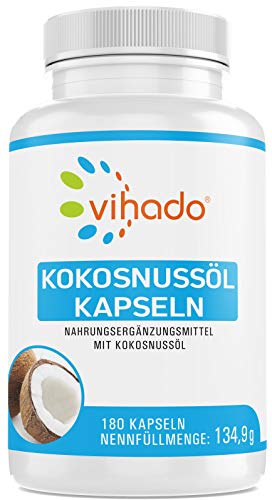 Vihado Kokosnussöl Kapseln hochdosiert, natives + reines Kokosöl ohne Zusatzstoffe, 6 Monate Sparpaket, 180 Kapseln