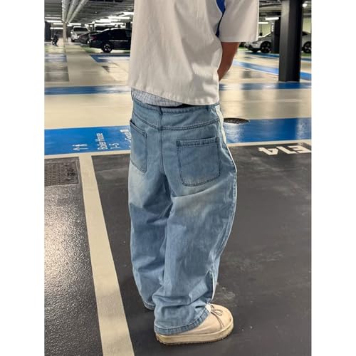 Men's Baggy Patchwork Jeans Casual Straight Wide Leg Hip Hop Jeans Y2K Skateboard Vintage Denim Pants Streetwear2