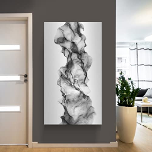 Peinture sur Toile Abstrait Blanc Noir Art Nordique 70x140cm Sans Cadre Moderne
