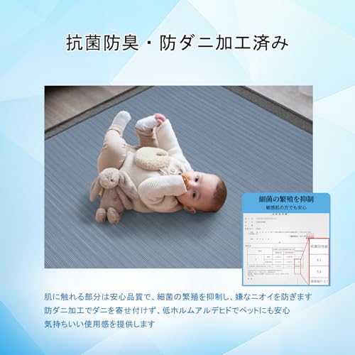 Fcyld カーペット 3畳 夏用 ラグマット 接触冷感 【SUPER ICE】 冷感ラグ 185×240 cm 厚手 7 mm ひんやり 洗える 滑り止め付 抗菌防臭 防ダニ 吸湿速乾 涼しい 霜降り 軽量 長方形 グレーブルー [4]
