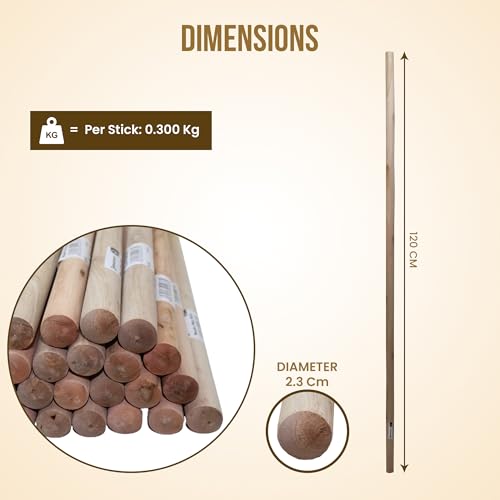 KMJ® Wooden Broom Handle (3 - Count) – Sturdy Wood Pole for Brooms, Mops & Brushes – Durable Wooden Handles for Tools and Cleaning Equipment - (Size 120 X 2.3 Cm)