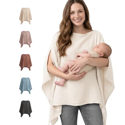 Image of Konssy Muslin Nursing Cover for Women, 360° Full Privacy Poncho | 100% Soft Cotton Breastfeeding Cover, Lightweight, Breathable, Multi-Use Car Seat Canopy
