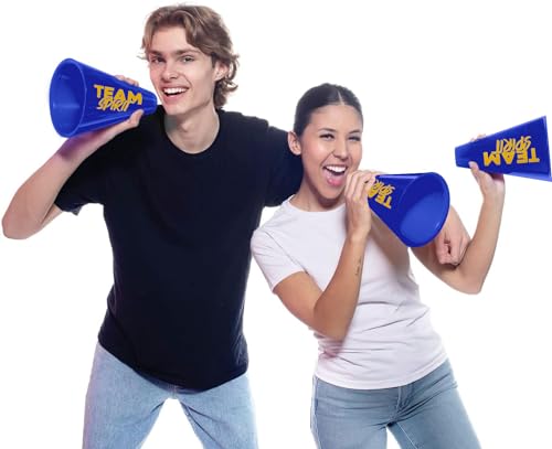 Anderson\'s Blue and Gold Poms and Team Spirit Megaphones, Set of 10, Plastic Megaphones, Sports, Fan Gear, Homecoming, Cheerleaders