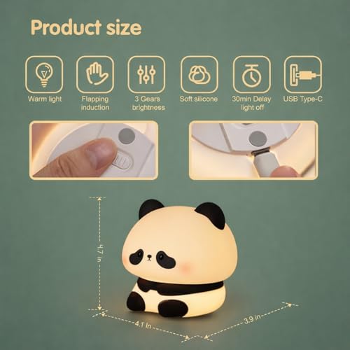 Image of One94Store Rechargeable Silicone Panda Night Lamp - 7-Color Touch LED Night Light for Kids & Bedroom, USB Table Lamp for Home Decor, Romantic Decor, Valentine Day Gift, Love Gift for Her, Couple Gift