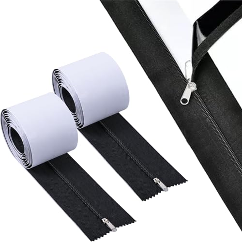 Lxoraziy 2 Pack Heavy Duty Self Adhesive Zips, 213 cm x 7.6 cm Dust Barrier Zipper, Instant Door Dust Protection Self-Adhesive Tarp Double Zipper Heavy Duty