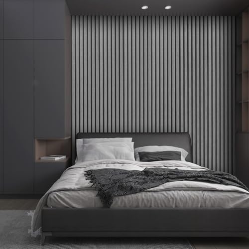 Anttyscar Black and Dark Grey Wood Slat Wallpaper, 3D Natural Wood Effect Panel Wallpaper for Living Room Hallway Stairs Lounge Hall Bedroom Reception Walls