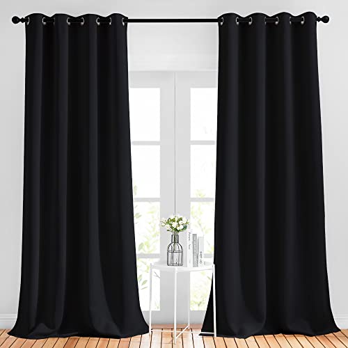 NICETOWN Patio Blackout Curtain Shades - Summer Home Decoration Thermal Insulated Grommet Blackout Draperies/Drapes for Kitchen (2 Panels, 52 inches x 95 inches,Black)