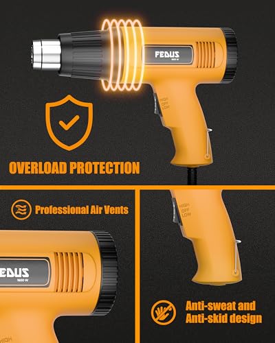 Image of FEDUS Heat Gun Hot Air Gun Temperature Machine 1600W, 2 Temp Settings Great for industrial use & Crafts, Removing & Drying Paint, Shrink Tubing /Wrapping Packing, Bend Plastic Pipes, Epoxy Resin