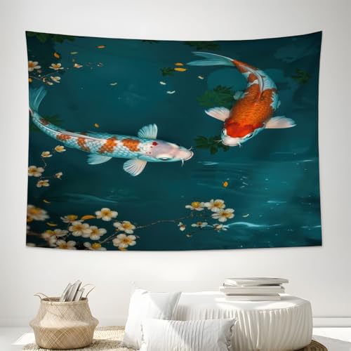 Tenture murale koi dans l'eau impression textile haut de gamme 230x180cm