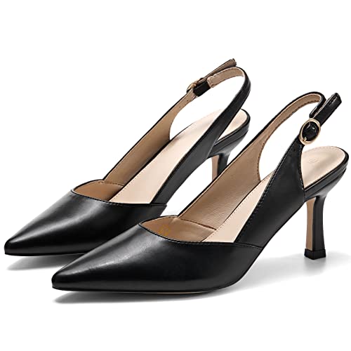 Women's Slingback Kitten Heels Closed Pointed Toe Backless Wedding Party Dress Pumps Shoes3