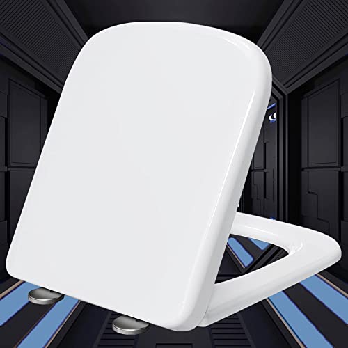 Abattant de toilette à fermeture douce avec fixation sur le dessus - Fixation rapide - Siège de toilette carré - Pour toilettes carrées standard - Blanc - 34 x 45 cm