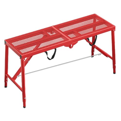 Elitix Arbeitsplattform 4 5 6 Ft Klappgerüstleiter Hebebühne, Anti-Rutsch-Gerüste für Bauarbeiten Im Haushalt Auf Unebenem Boden, Mobile Baubühne Verstellbar(Red,150x40cm(59 x15 3/4))