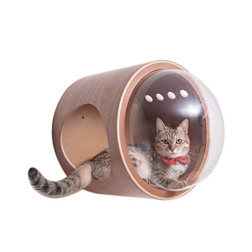 DYYTR Capsule Spatiale Chat litière de Chat fenêtre Transparente Chat Maison en Bois Meubles de Chat Peut être accroché sur Le Mur Chat Maison Escalade
