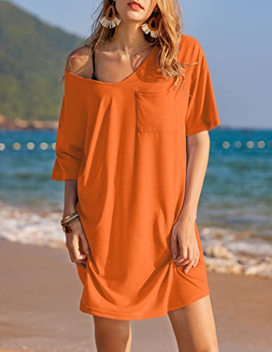 Image of Ekouaer Womens Tshirt Nightgown Cotton V Neck Sleepshirts Comfy Casual Nightshirt for Women