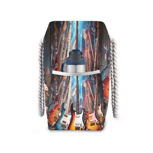 Electric Guitars Beach Bag with Top Zipper Closure, Waterproof Pool Bag, Large Beach Tote for Women#2163