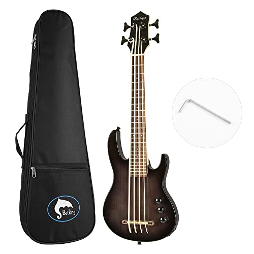 Ukulele bass fretted 4 String Ukelele, Electric Uku bass with Gig bag(Black)