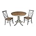 IC International Concepts 36" Round Top Pedestal Table with 2 X-Back Chairs-Set of 3 Pieces Dining Sets, Distressed Hickory/Stone