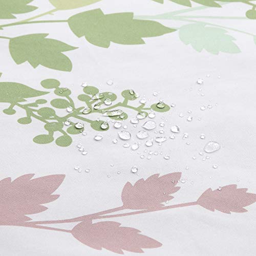 Bestripes Fabric Leaf Shower Curtain, Green And White Pink And Burgundy Plant Shower Curtains For Bathroom, Botanical Branch Leaves Shower Curtain, Waterproof Bathroom Curtains, 72" W X 72" H #TOP1