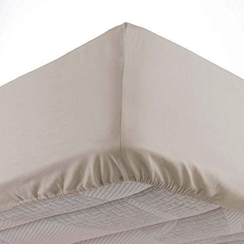 Douceur d'Intérieur, Drap Housse 2 Personnes 140 X 190 cm Microfibre Unie Oscar Naturel, 100% Polyester