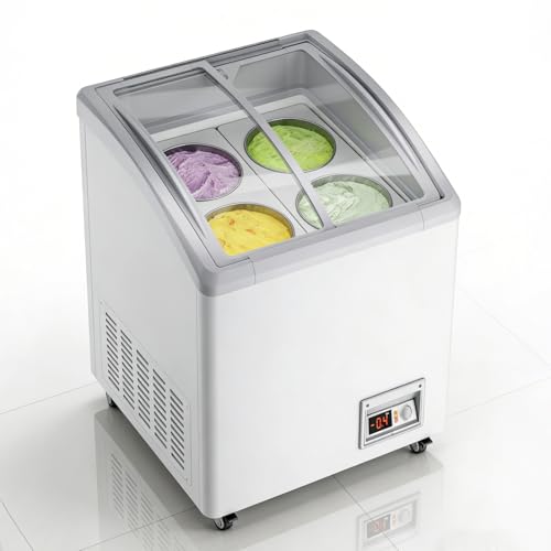 Commercial Ice Cream Freezer with 4 Tubs and Glass Top