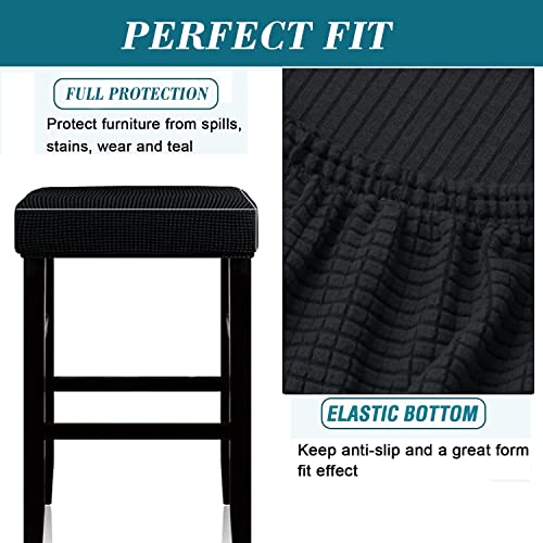 Hfcnmy Stool Covers Rectangle,2 Pack Stretch Rectangle Bar Jacquard Vanity Washable Counter Saddle Seat Cover With Elastic Band For Wooden Metal Bench(Black) #TOP3