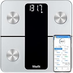 Bascula De Baño Con App Vitafit Bascula de Baño Digital Grasa Corporal, Balanza Bluetooth con App, Bascula Electrónica Monitores con Análisis Corporal, Mediciónes de Peso IMC Visceral e Muscular,Plata