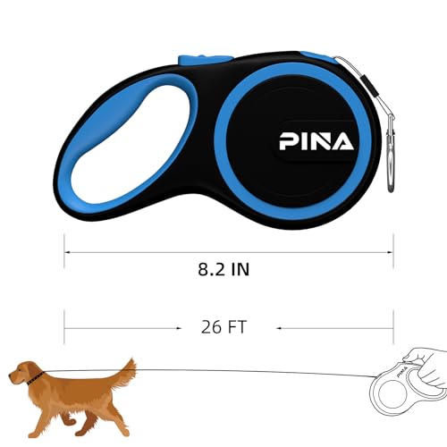 PINA Retractable Dog Leash, 26ft Dog Leash for Small Medium Large Dogs Up to 110lbs, 360° Tangle-Free Strong Reflective Nylon Tape, with Anti-Slip Handle, One-Handed Brake, Lock - Black Blue - Image 6