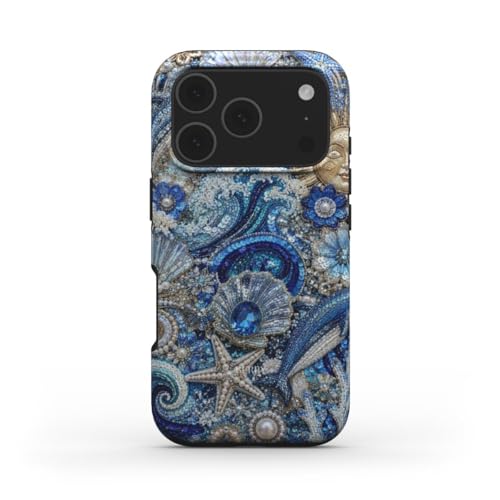 Coque de protection esthétique iPhone 14 Pro robuste double couche magnétique bleu azur