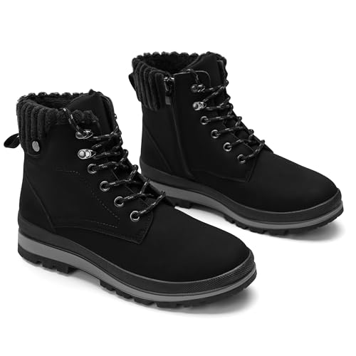 GLAMORA botas de invierno mujer impermeables con forro cálido,suela antideslizante,térmicos de piel sintética (BLACK, mediano, Adulto, Mujer, 38, Números, Sistema tallas calzado EU, mediano)