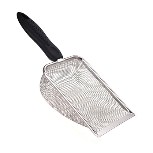 SunGrow Reptile Sand Scoop, Stainless Steel Fine Mesh Net for Lizard, Gecko, Snake Habitat, Substrate and Gravel Sifter, Black Non-Slip Handle Sifter, 11” x 4” x 2”, 1 Pc 