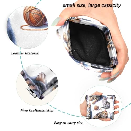 Cute Cat Watercolor Coin Purse Leather Pouch Change Purse, Squeeze Coin Pouch for Cards, Keys & Lipsticks, Unisex2