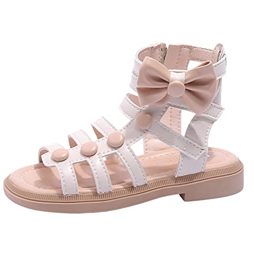 Toddler Girls’ Sandals Leatherette Studded Gladiators Sandals Flat Roman Sandals Big Kids Summer Outdoor Beach Shoes (White, 3.5 Big Kids)