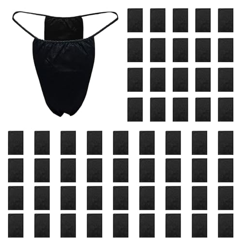 FUIPVGI 60 Piezas Tanga Desechables, Bragas Bikini Desechables, Tanga no Tejida, Bragas Desechables para tumbonas y SPA. (FR/ES, Letras, Talla única, Regular, Regular, Negro)