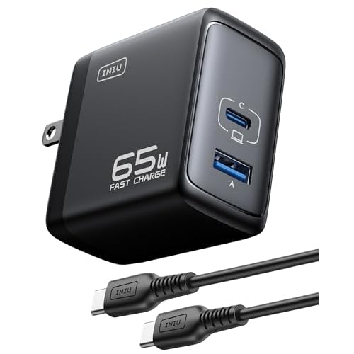 INIU 65W USB C Charger, PD QC 3.0 Fast Charging Type C Wall Charger Block, 2 Ports USB-C Power Adapter for iPhone 16 15 14 Pro Max iPad Pro AirPods Samsung S23 Google Pixel Tablet Switch 65W