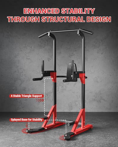 Image of Pull Up Bar Free Standing Power Tower Dip Station, 450 Lb Capacity Carbon Steel Pull Up Station for Home Gym, Adjustable Height for Pullups Chin Ups Dips Knee Raises