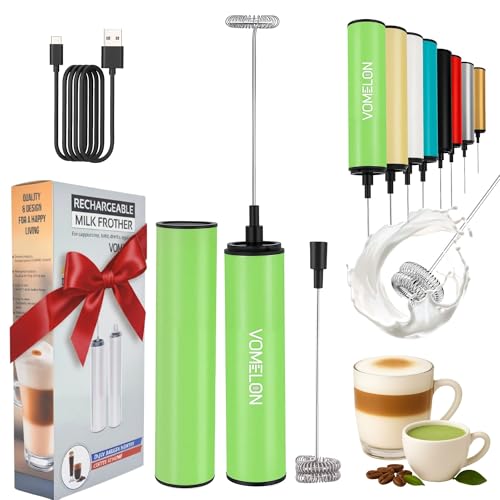 Rechargeable Milk Frother, Electric Coffee Foamer, Handheld Drink Mixer for Latte, Cappuccino, Coffee, Eggs, Hot Chocolate, Protein,Green tender green