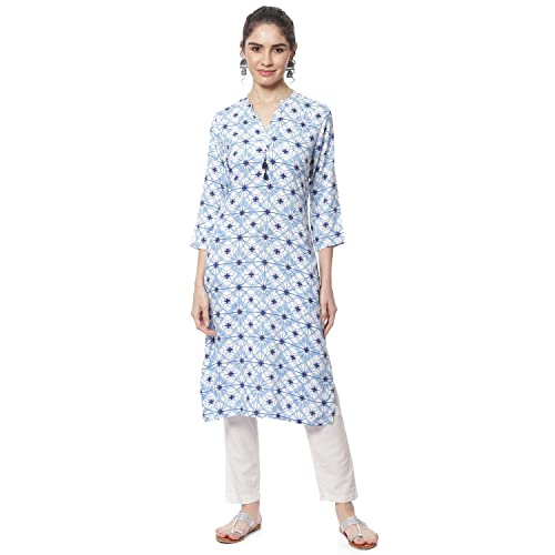 Image of Rangriti Blue Liva Straight Kurta for Women