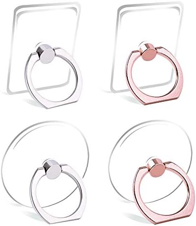 Cell Phone Ring Holder Stand Transparent Finger Grip 360 Degree Rotation Universal Smartphone Finger Ring Stand Kickstand (2 X Silver & 2 X Rose Gold)