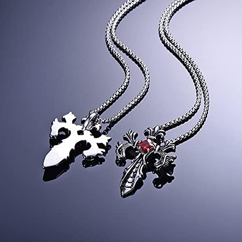 Gothic Cross Necklace for Men Vintage Black Red Crystal Pendant Necklace Punk Stainless Steel Cross Dragon Head Necklace Hip Hop Rock Dragon Sword Necklace Halloween Christmas Jewelry - Image 4