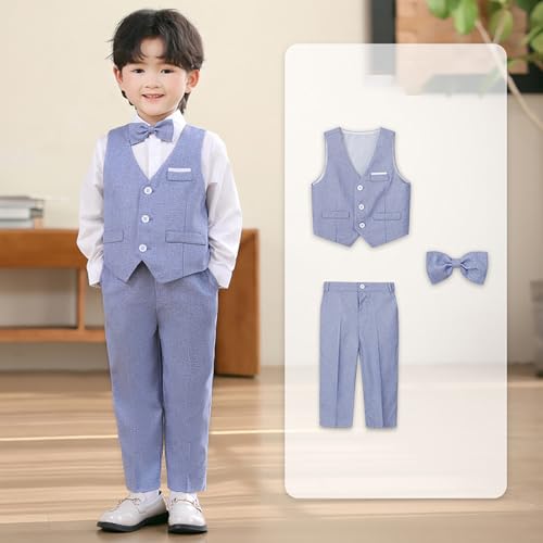 Boys Formal Tuxedo Suit Vest 3 Piece Outfit Set for Kids Stylish Attire with Pants and Bowtie Ideal for Weddings3
