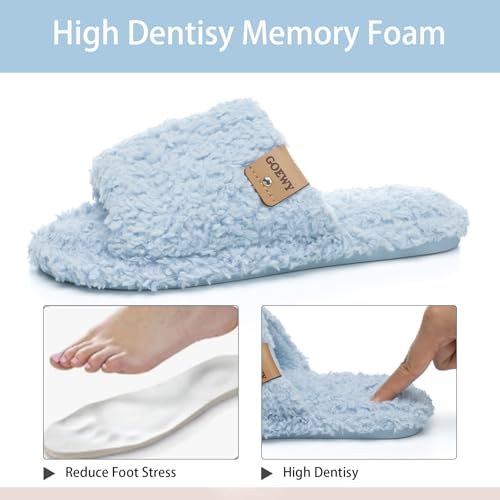 Image of GOEWY Fuzzy Open Toe Slippers for Women Indoor Cozy Memory Foam Slip On House Slides Shoes Gifts for Womens Her Mom