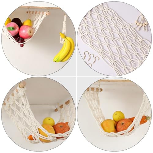 Hamaca colgante de algodón para frutas con cesta bohemia y accesorios 2