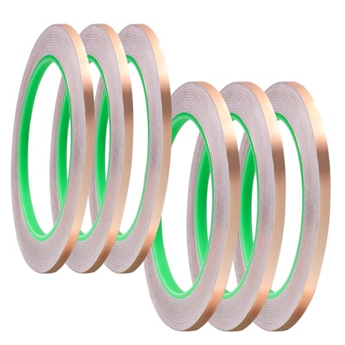 Pilikoll 6 Rollos 3mm & 5mm x 20m Cinta de Cobre Conductora, Hoja de Lámina de Cobre, Cinta Kapton EMI Adhesiva Para Circuitos, Papel y Reparaciones Eléctricas