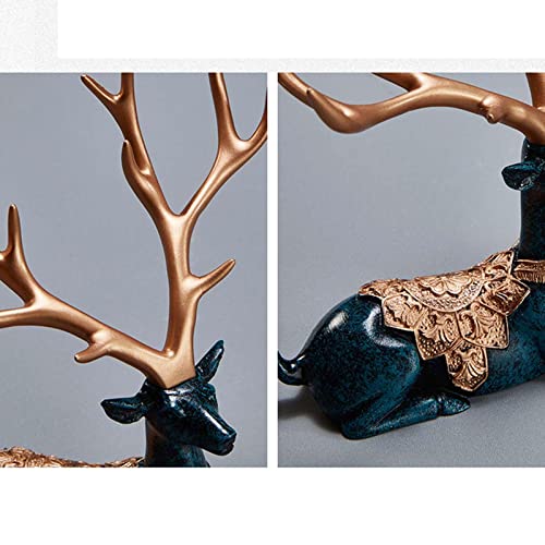 Statue de cerf en résine bleue : figurine animal porte-bonheur pour décoration de table de salon